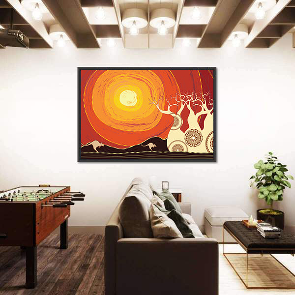 Baobab Trees and Kangaroos at Sunset Canvas Wall Art