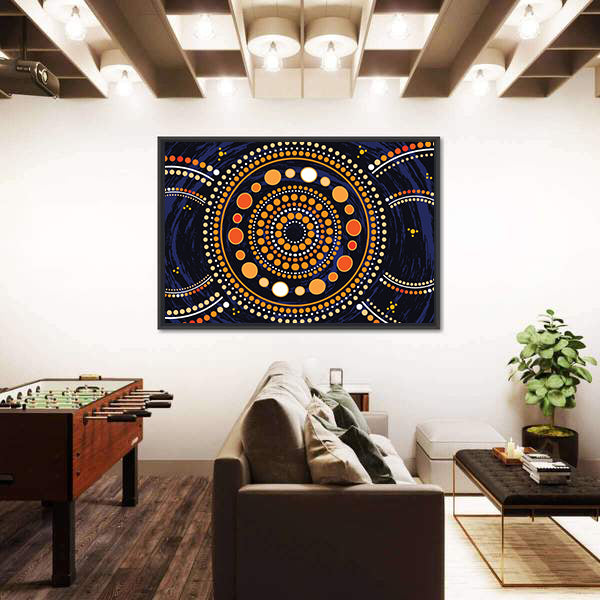Blue Mandala Dot Illustration Canvas Wall Art