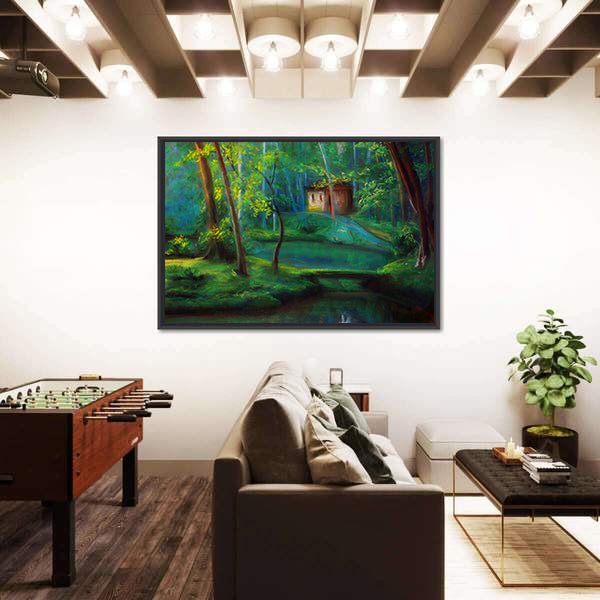 Fairy Tale Forest Cabin at Dusk Canvas Wall Art