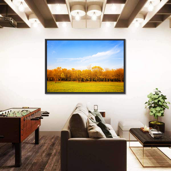 Autumn Meadow with Golden Leaves Canvas Wall Art