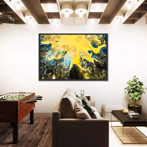 Acrylic Pour Abstract in Gold and Blue Canvas Wall Art