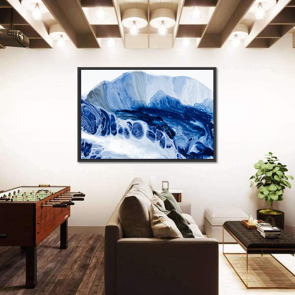 Blue Marbled Abstract with Dark Navy Center Canvas Wall Art