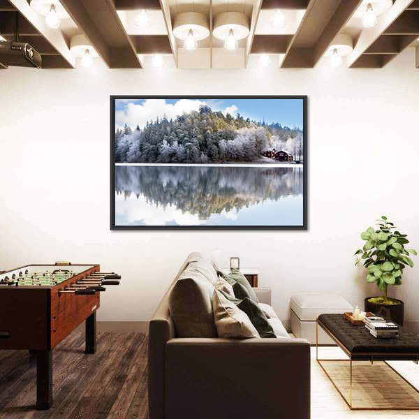 House By Lake Hill In Sweden Canvas Wall Art