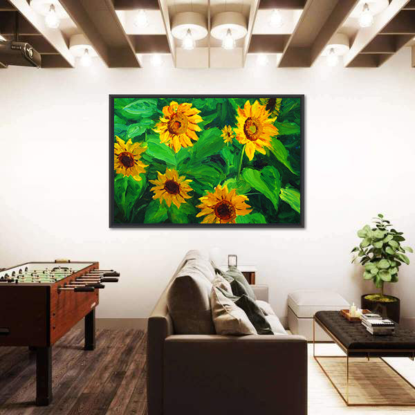 Abstract Sunflowers in Yellow and Green Canvas Wall Art