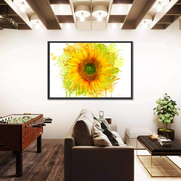 Watercolor Sunflower Splash Canvas Wall Art