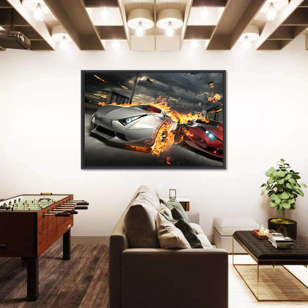 Futuristic Street Car Chase Canvas Wall Art