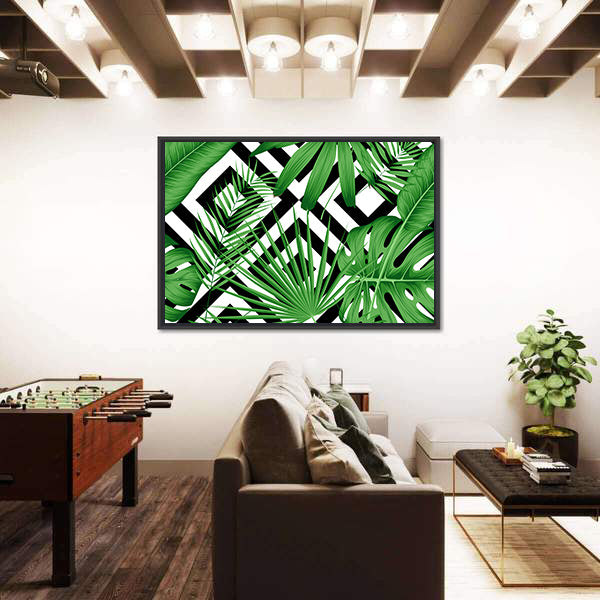 Geometric Tropical Leaves Pattern Canvas Wall Art