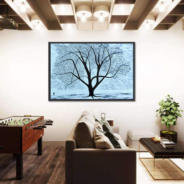 Snowy Tree with Lone Figure Canvas Wall Art