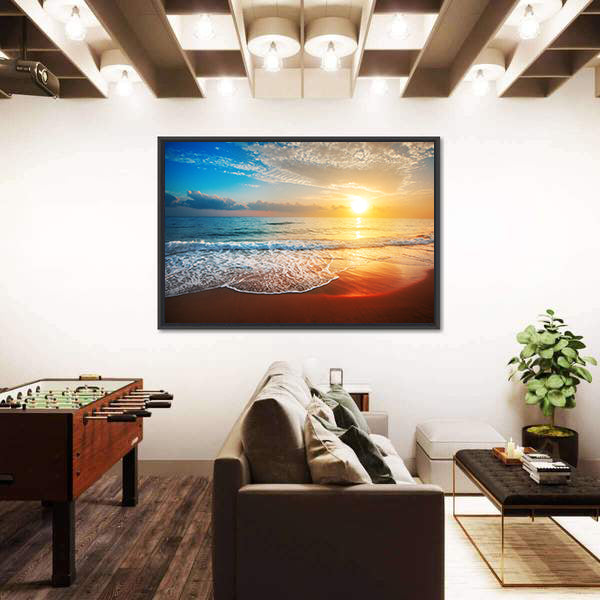 Sea Beach At Sunset Canvas Wall Art