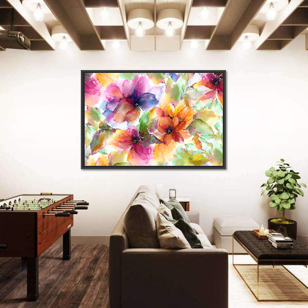 Seamless Watercolor Floral Pattern Canvas Wall Art