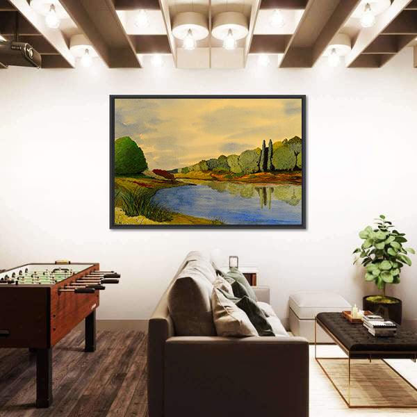Golden River Bend Watercolor Canvas Wall Art