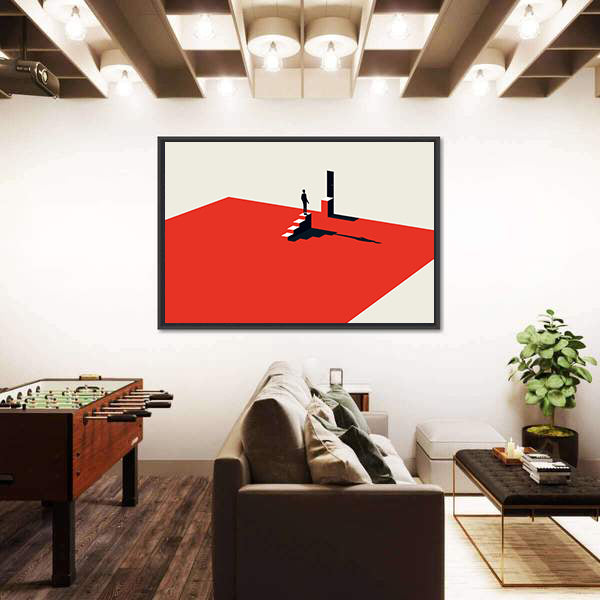 Solitary Figure on Red Stairs Canvas Wall Art