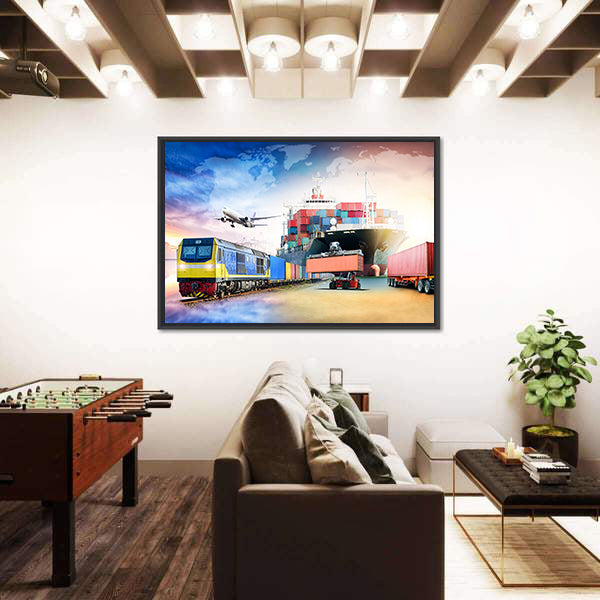 Global Logistics Transport Collage Canvas Wall Art