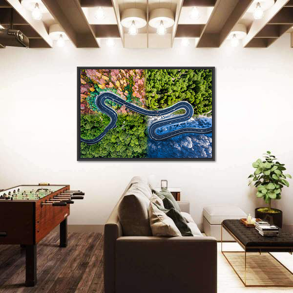 Highway Through The Forest Canvas Wall Art