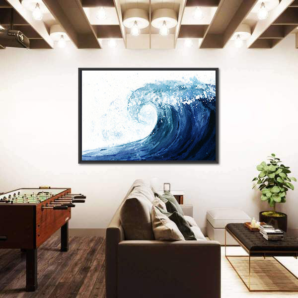 Crashing Ocean Wave Illustration Canvas Wall Art