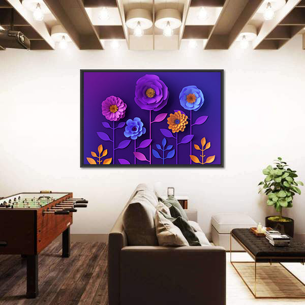 3D Colorful Neon Paper Flowers Canvas Wall Art
