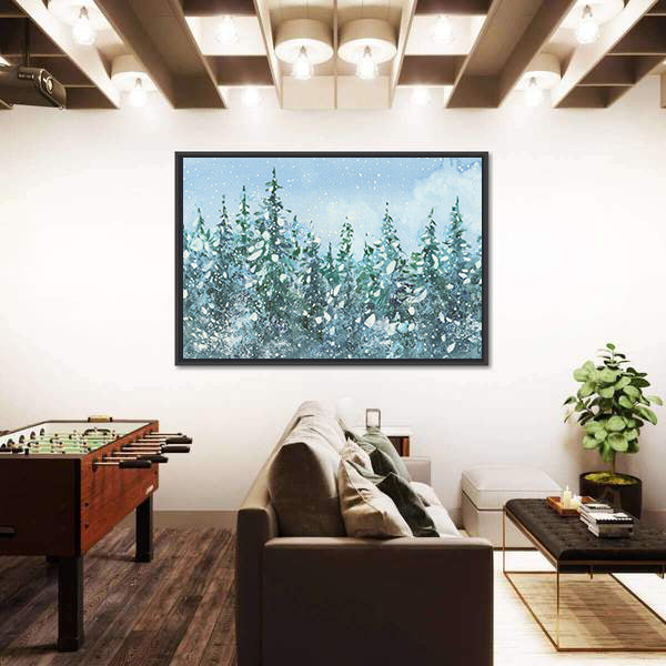 Spruce Forest in Falling Snow Canvas Wall Art