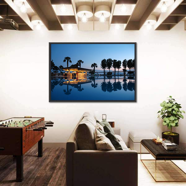 Night Bar On Summer Beach in Turkey Canvas Wall Art