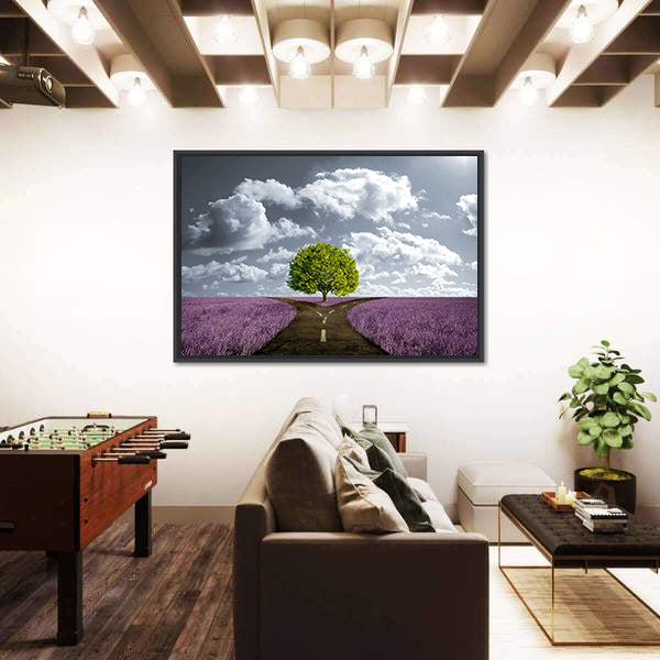 Crossroad in Lavender Meadow Canvas Wall Art