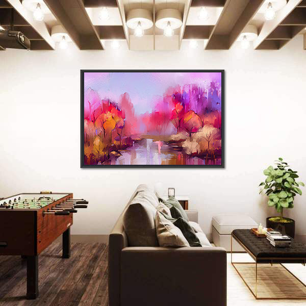 Colorful Autumn River Landscape Canvas Wall Art