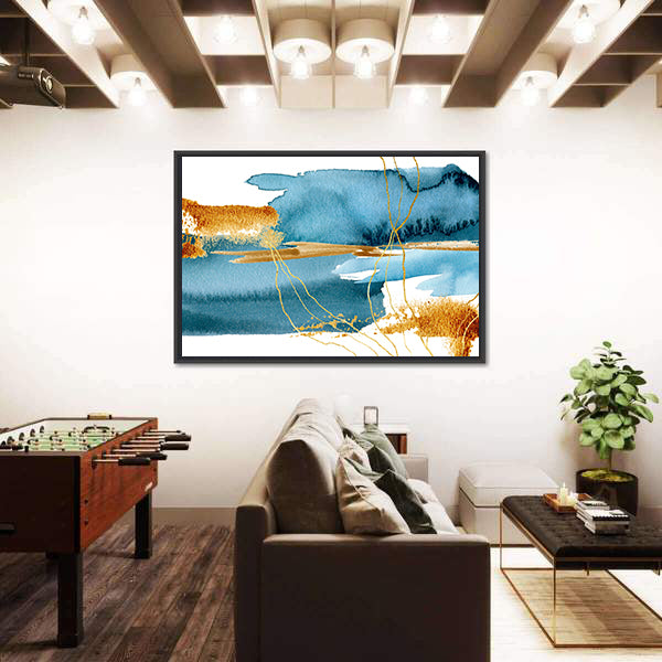 Blue and Gold Abstract Landscape Canvas Wall Art