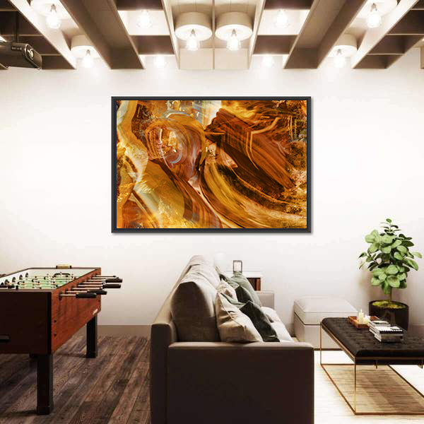 Amber and Gold Abstract with Layered Textures Canvas Wall Art