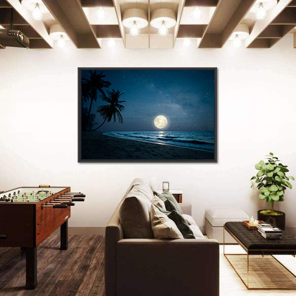 Moonlit Fantasy Tropical Beach Canvas Wall Art