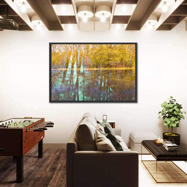 Autumn Lake Abstract with Light Streaks Canvas Wall Art