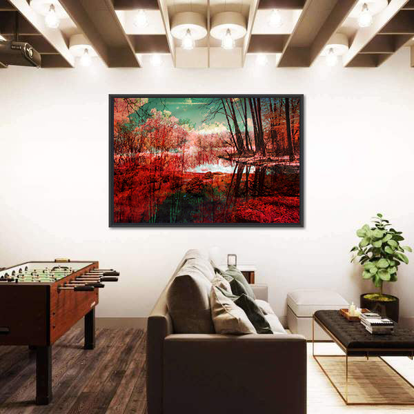 Surreal Autumn Forest Reflection Canvas Wall Art