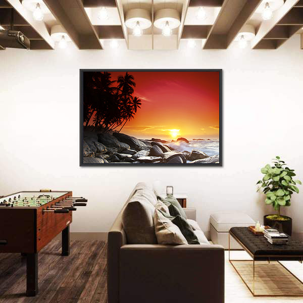 Sunset Over Sea Beach In Sri Lanka Canvas Wall Art