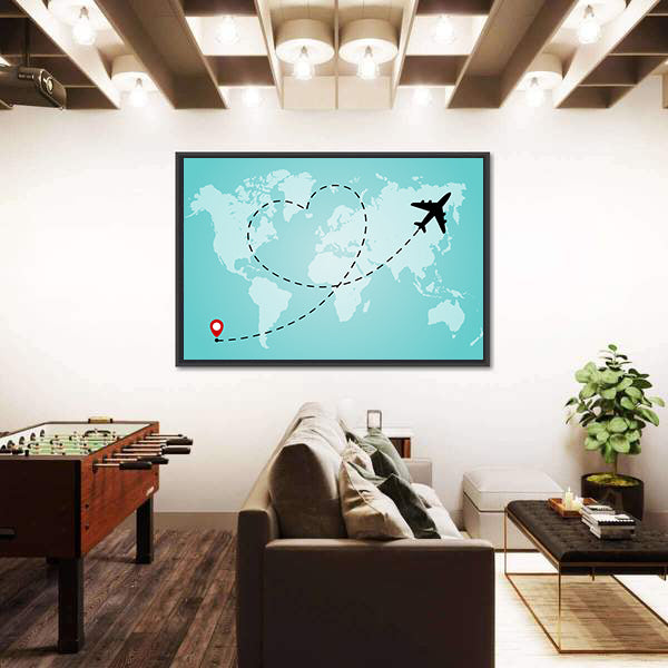 World Map With Airplane Canvas Wall Art