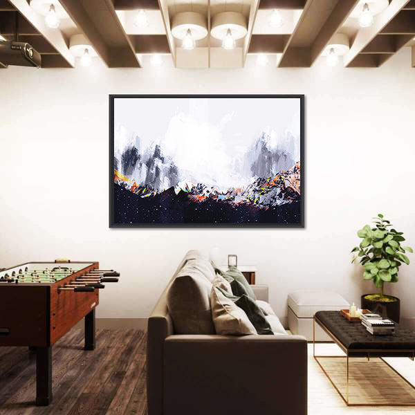 Abstract Snow-capped Mountain Range with Orange Ridges Canvas Wall Art