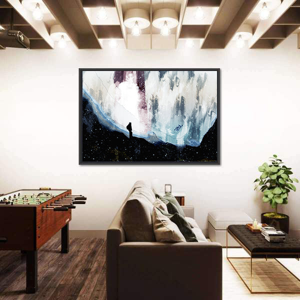 Lone Hiker Beneath Starlit Rift Canvas Wall Art