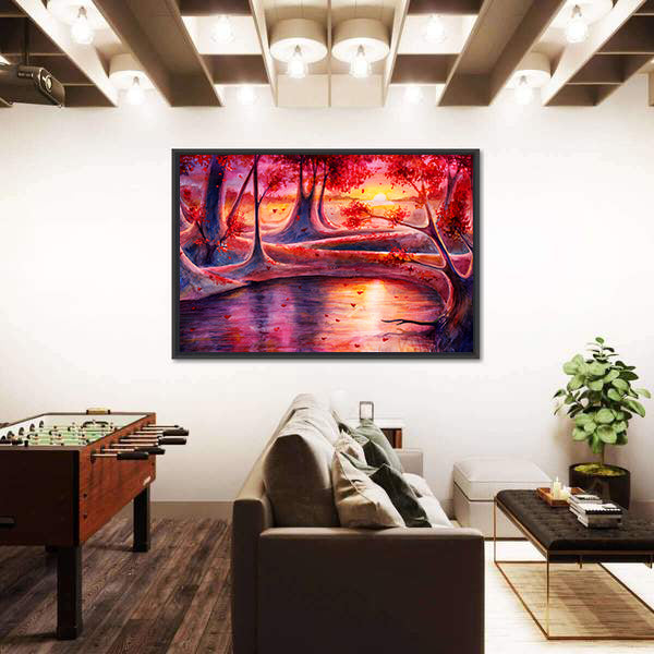 Autumn Lake Forest Watercolor Canvas Wall Art