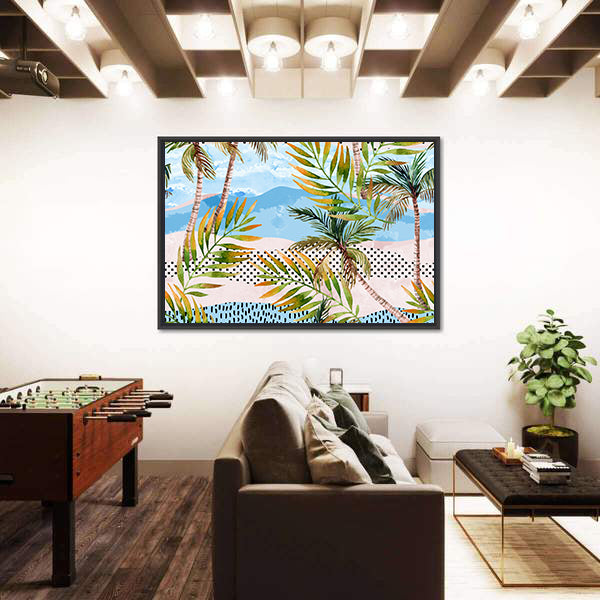 Summer Beach Abstract with Palms Canvas Wall Art