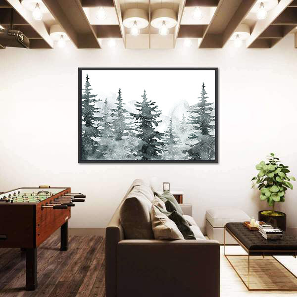 Snowy Evergreen Forest Canvas Wall Art