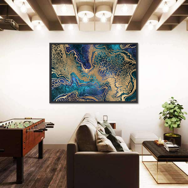 Blue And Gold Marble Texture Canvas Wall Art