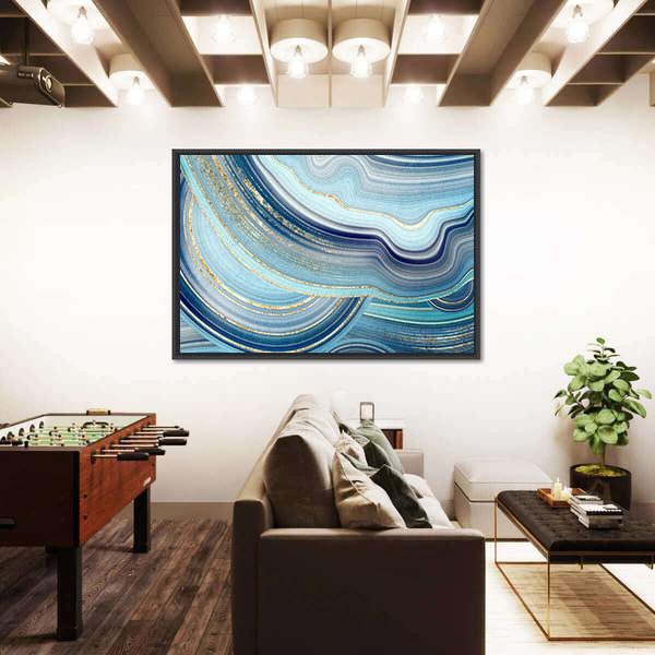 Swirling Blue Agate Marble with Gold Veins Canvas Wall Art