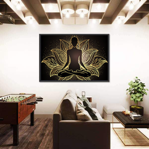 Silhouette In lotus Position Over Ornate Mandala Canvas Wall Art