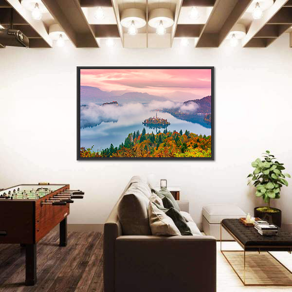 Lake Bled at Sunrise Canvas Wall Art