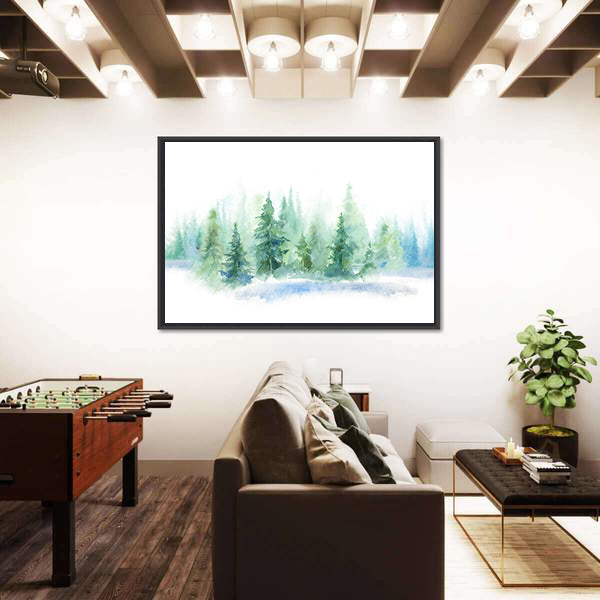 Misty Pine Forest Watercolor Canvas Wall Art