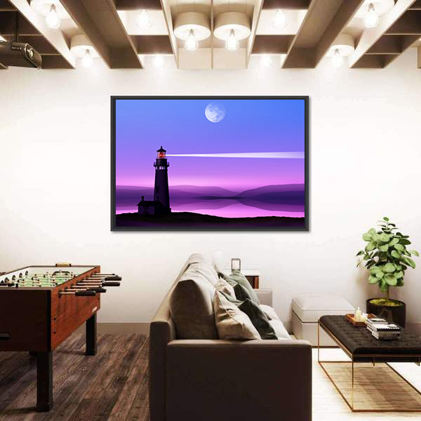 Moonlit Lighthouse Silhouette Canvas Wall Art