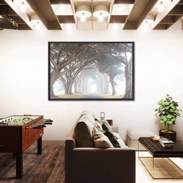 Misty Trees Alley In Foggy Weather Canvas Wall Art