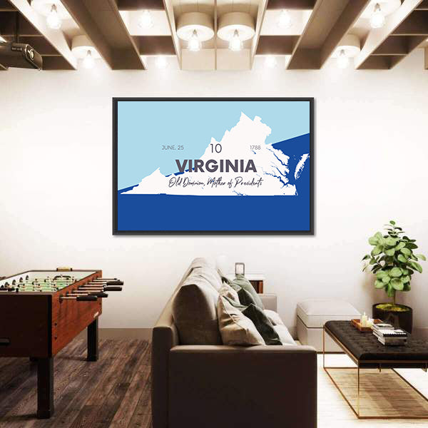 Virginia State Map Typography Canvas Wall Art