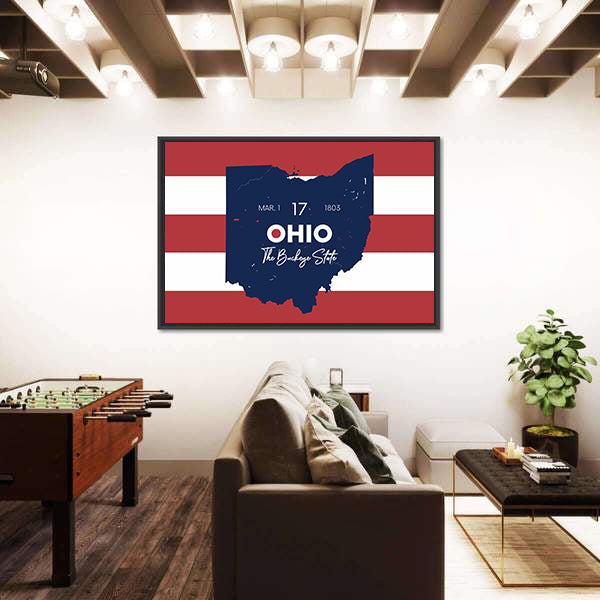 Ohio State Map with March 1 1803 Date Canvas Wall Art