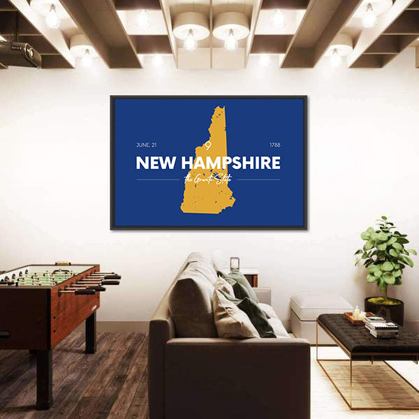 New Hampshire Gold Map Typography Canvas Wall Art