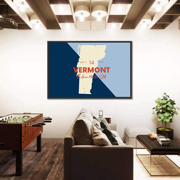 Vermont Map with Statehood Date Canvas Wall Art