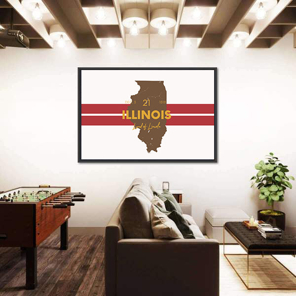 Illinois Map with Land of Lincoln Canvas Wall Art