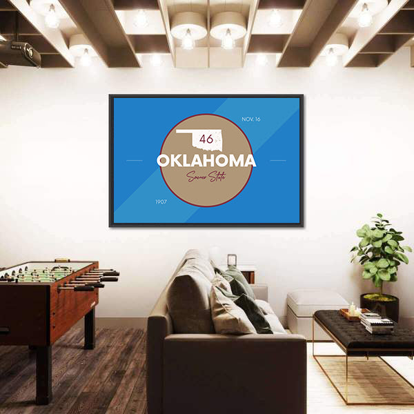 Oklahoma State Map Emblem Canvas Wall Art