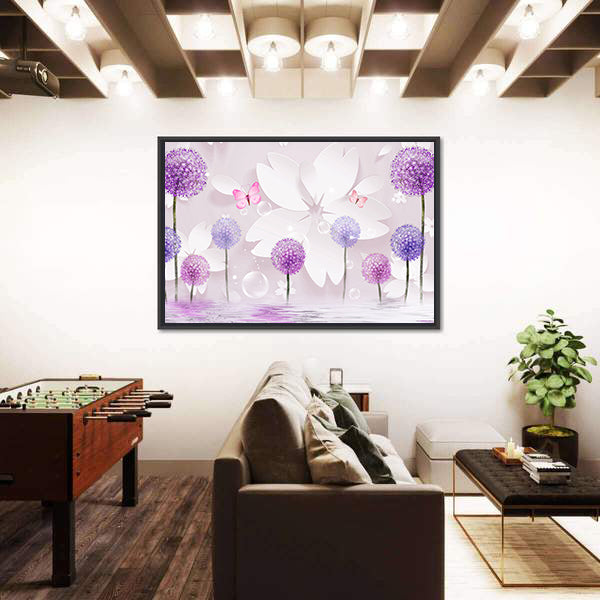 Purple Floral Lake Reflection Canvas Wall Art